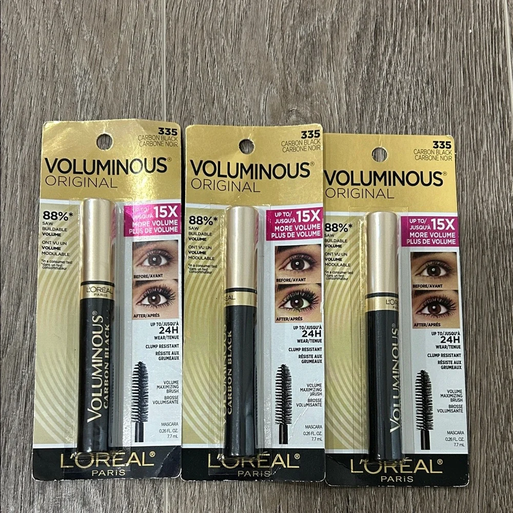 3X L'Oreal Voluminous Original Mascara Trio #335 Carbon Black
